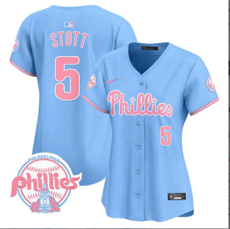 Women Philadelphia Phillies #5 Stott blue 2024 MLB jersey->women nfl jersey->Women Jersey